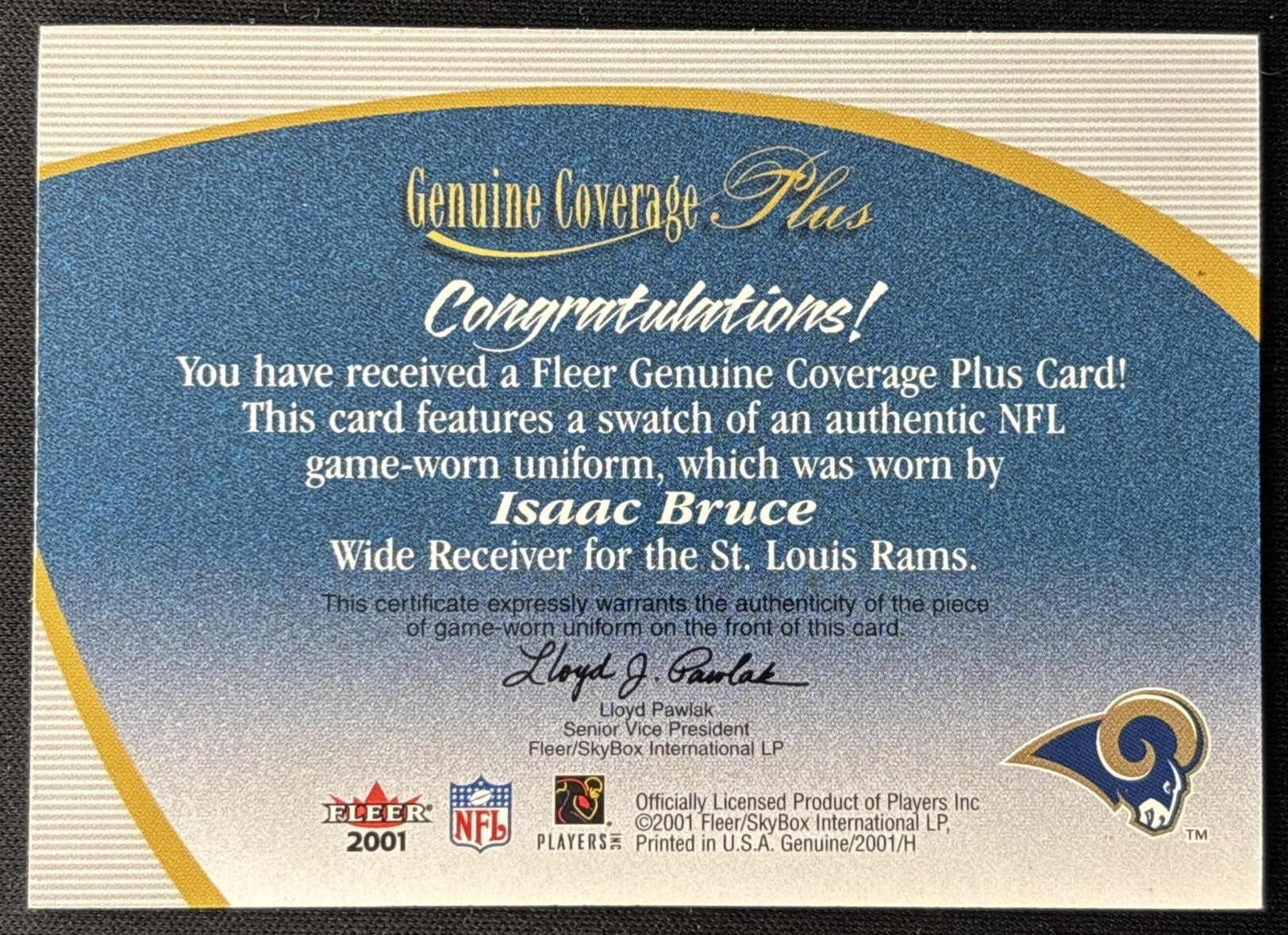 Isaac Bruce 2000 Fleer Tradition Genuine Coverage Rams