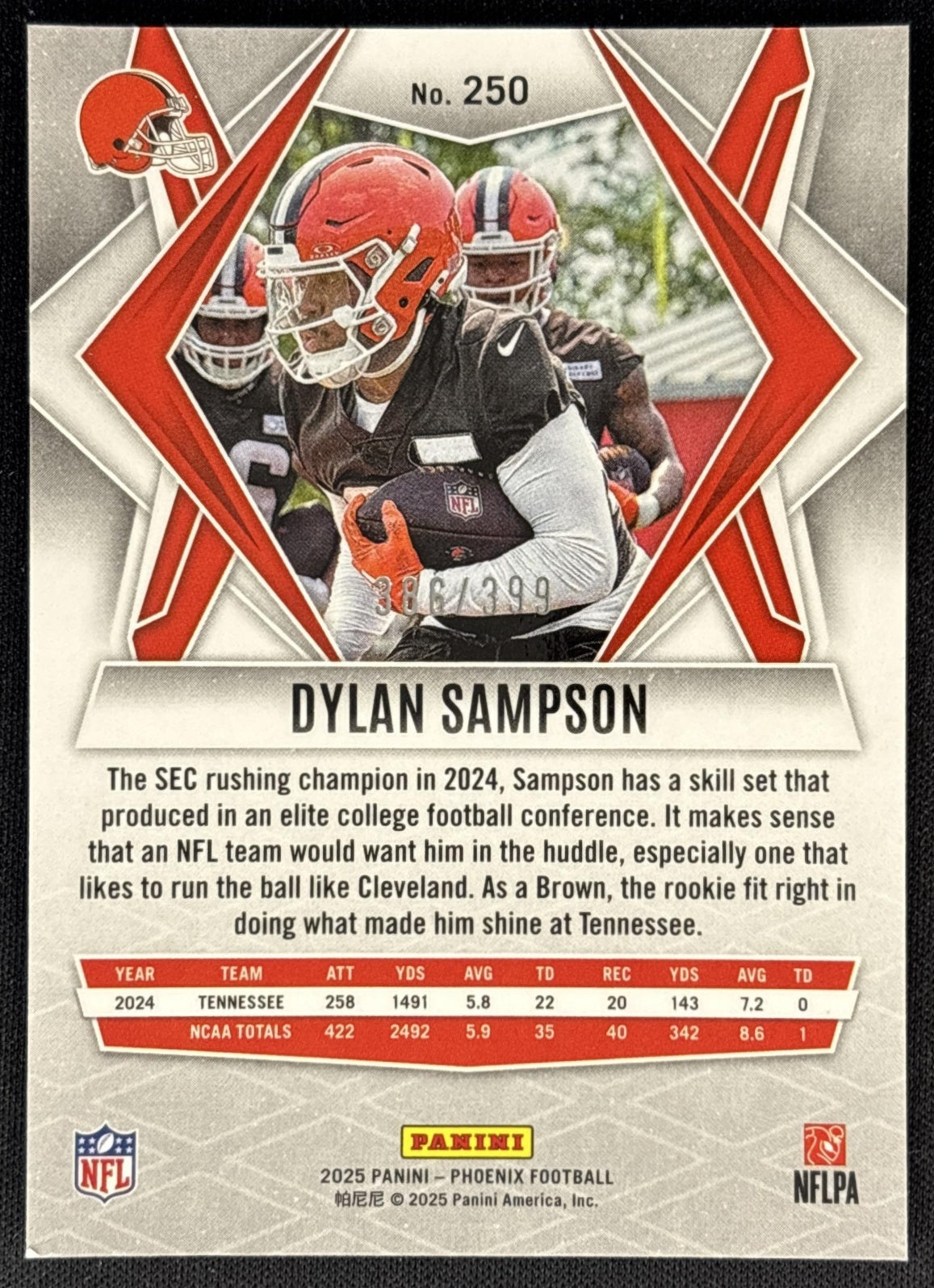 Dylan Sampson 2025 Panini Phoenix Red Hyper Prizm /399 Browns back