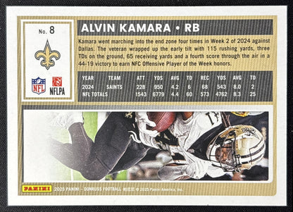 Alvin Kamara 2025 Panini Donruss Season Stat Line /500 Saints