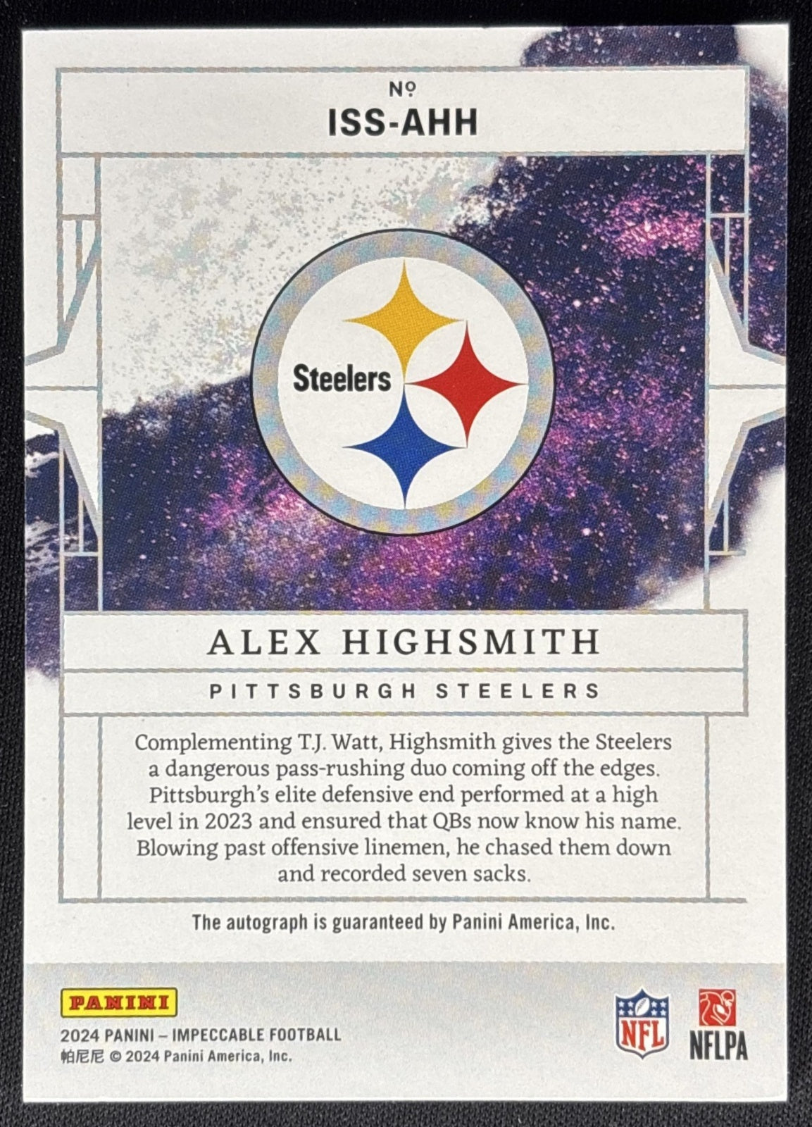 Alex Highsmith 2025 Panini Impeccable Elegance Veteran Patch Autos /75 Steelers Sports Trading Cards
