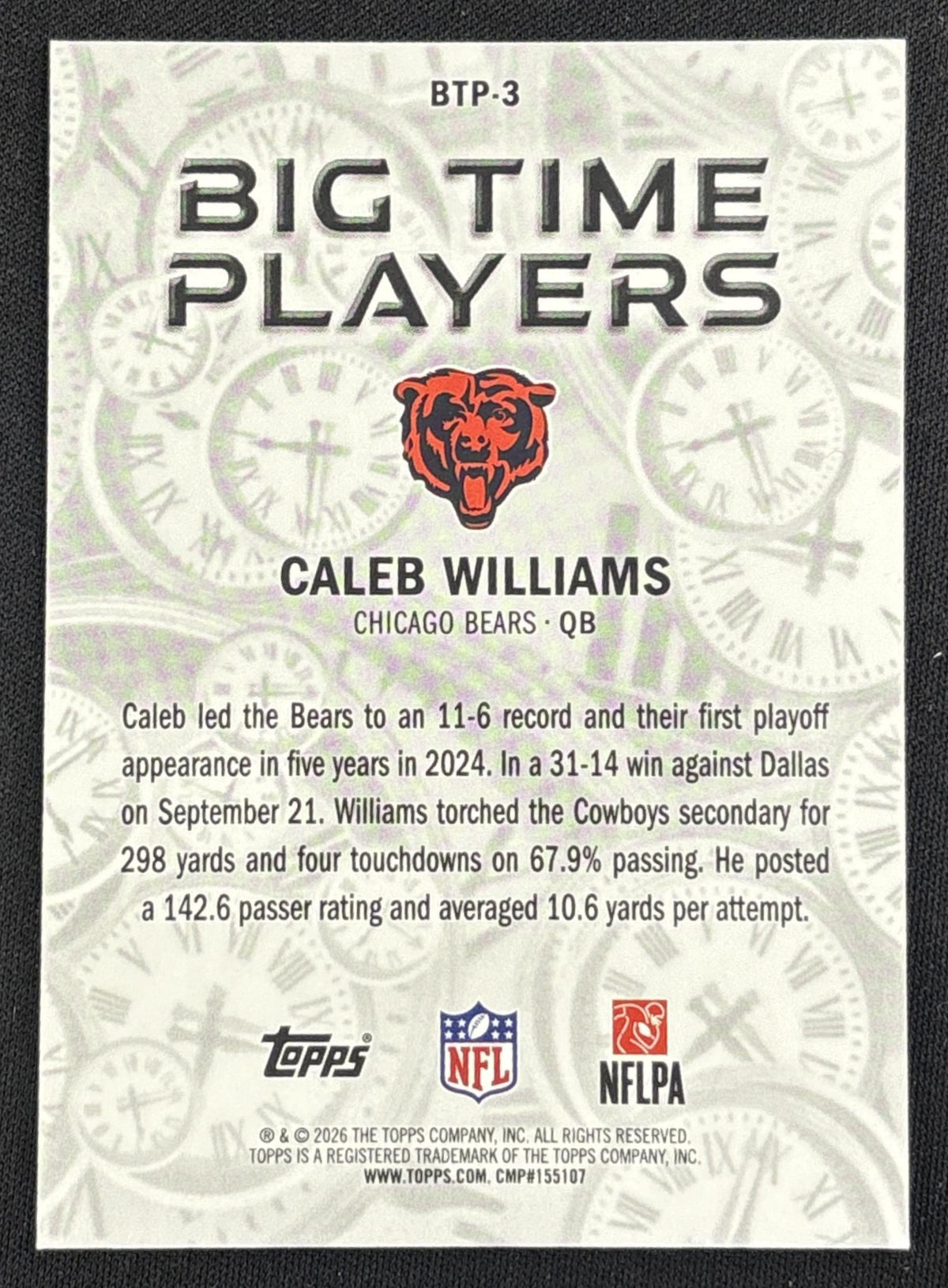 Caleb Williams 2026 Topps Big Time Players Bears