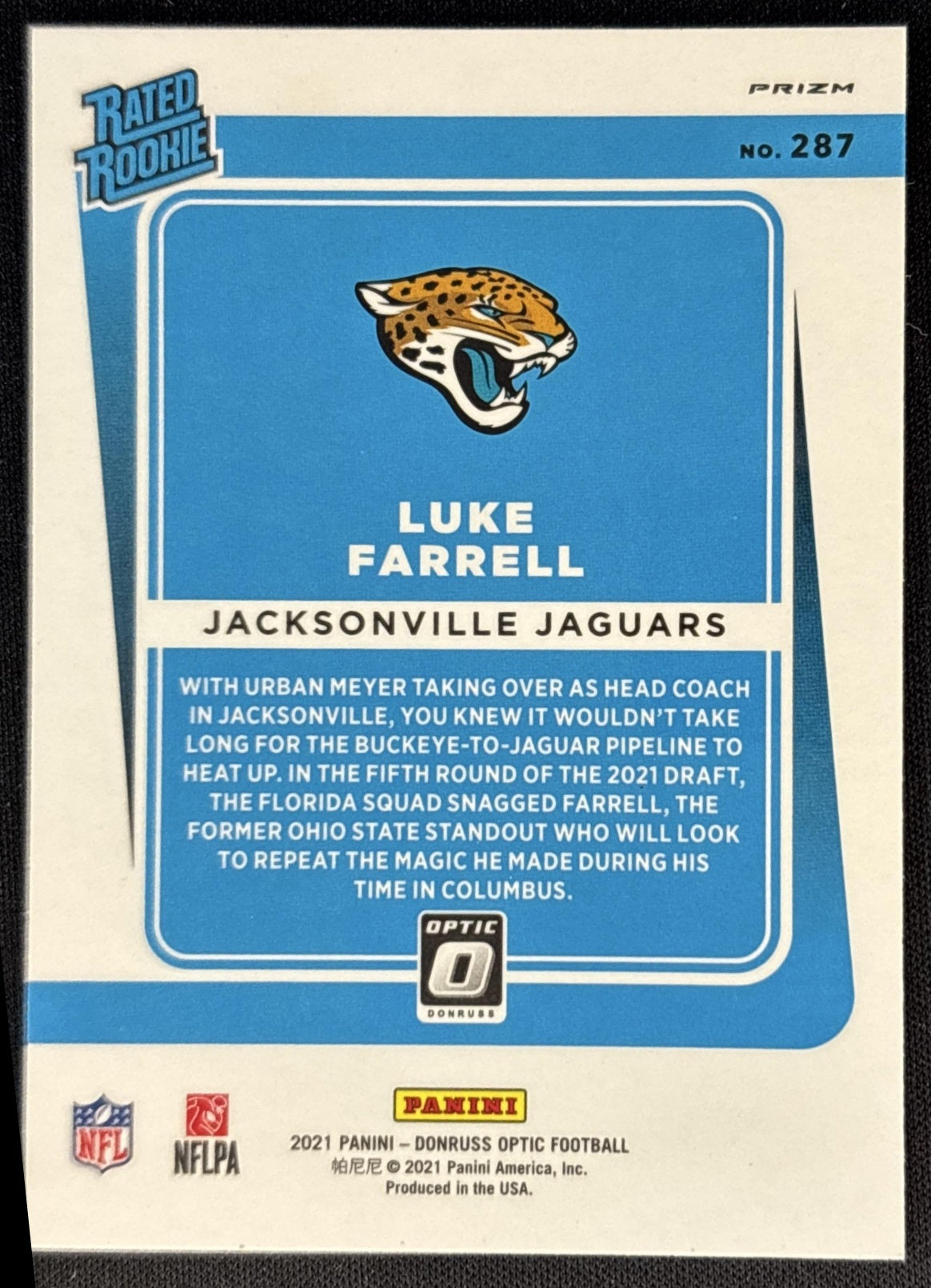 Luke Farrell 2021 Panini Donruss Optic Blue Scope Jaguars
