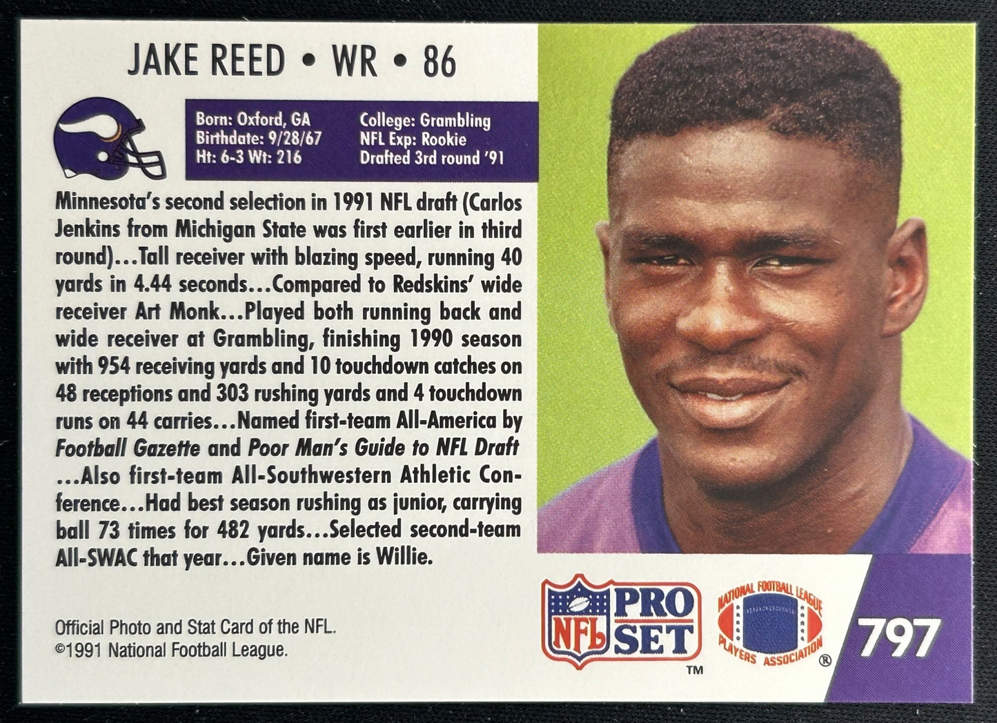 Jake Reed 1991 Pro Set Vikings Sports Trading Cards