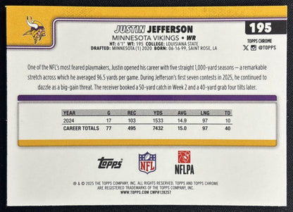 Justin Jefferson 2025 Topps Chrome RayWave Refractor Vikings back
