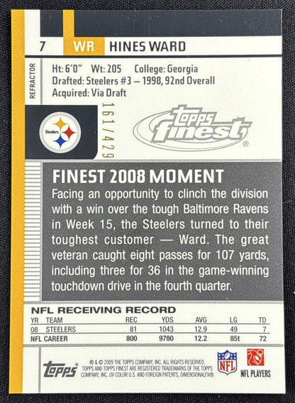 Hines Ward 2009 Topps Finest Blue Refractor /429 Steelers