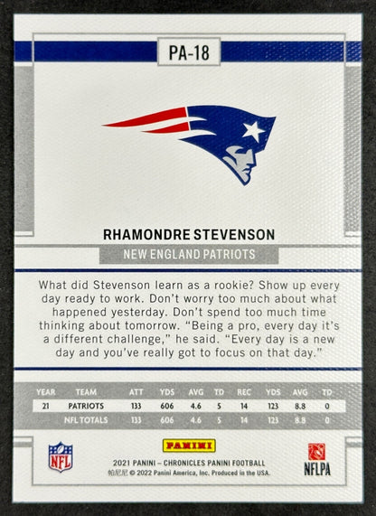 Rhamondre Stevenson 2021 Chronicles Panini Patriots Sports Trading Card