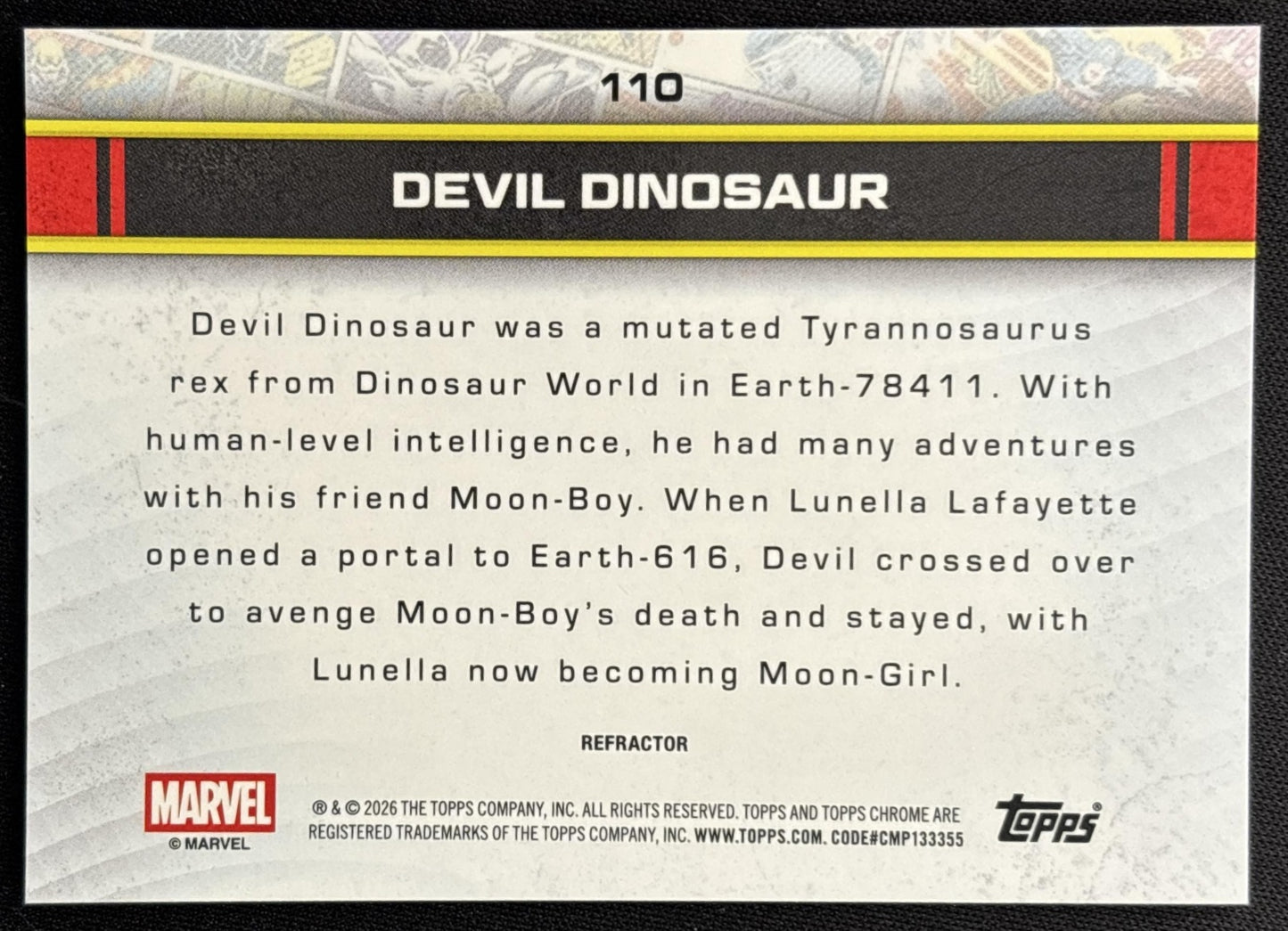 Devil Dinosaur 2026 Topps Chrome Marvel Comics Refractor back