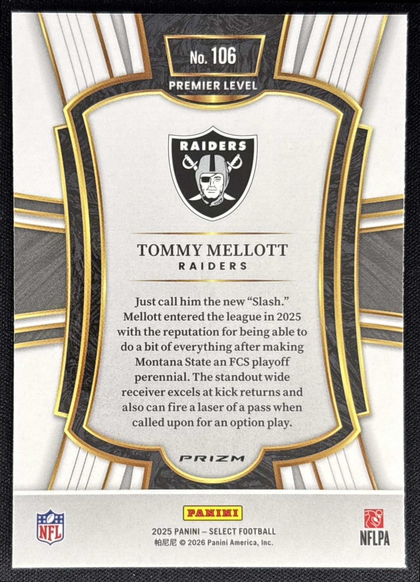 Tommy Mellott 2025 Panini Select Premier Level Pink Prizm Shock Raiders back