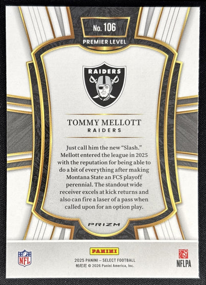 Tommy Mellott 2025 Panini Select Premier Level Pink Prizm Shock Raiders back