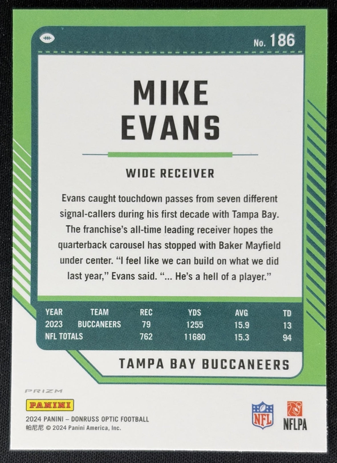 Mike Evans 2024 Panini Donruss Optic Stars Buccaneers back