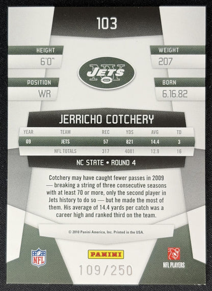 Jerricho Cotchery 2010 Panini Certified Mirror Red /250 Jets back