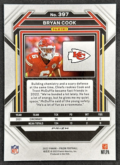 Bryan Cook 2022 Panini Prizm Green Chiefs Bengals back sports trading card