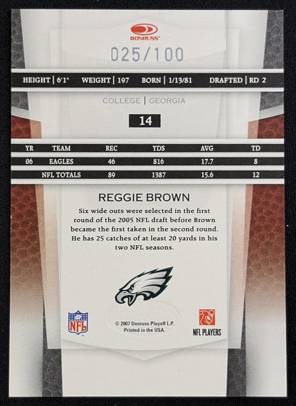 Reggie Brown 2007 Leaf Certified Mirror Red /100 Eagles