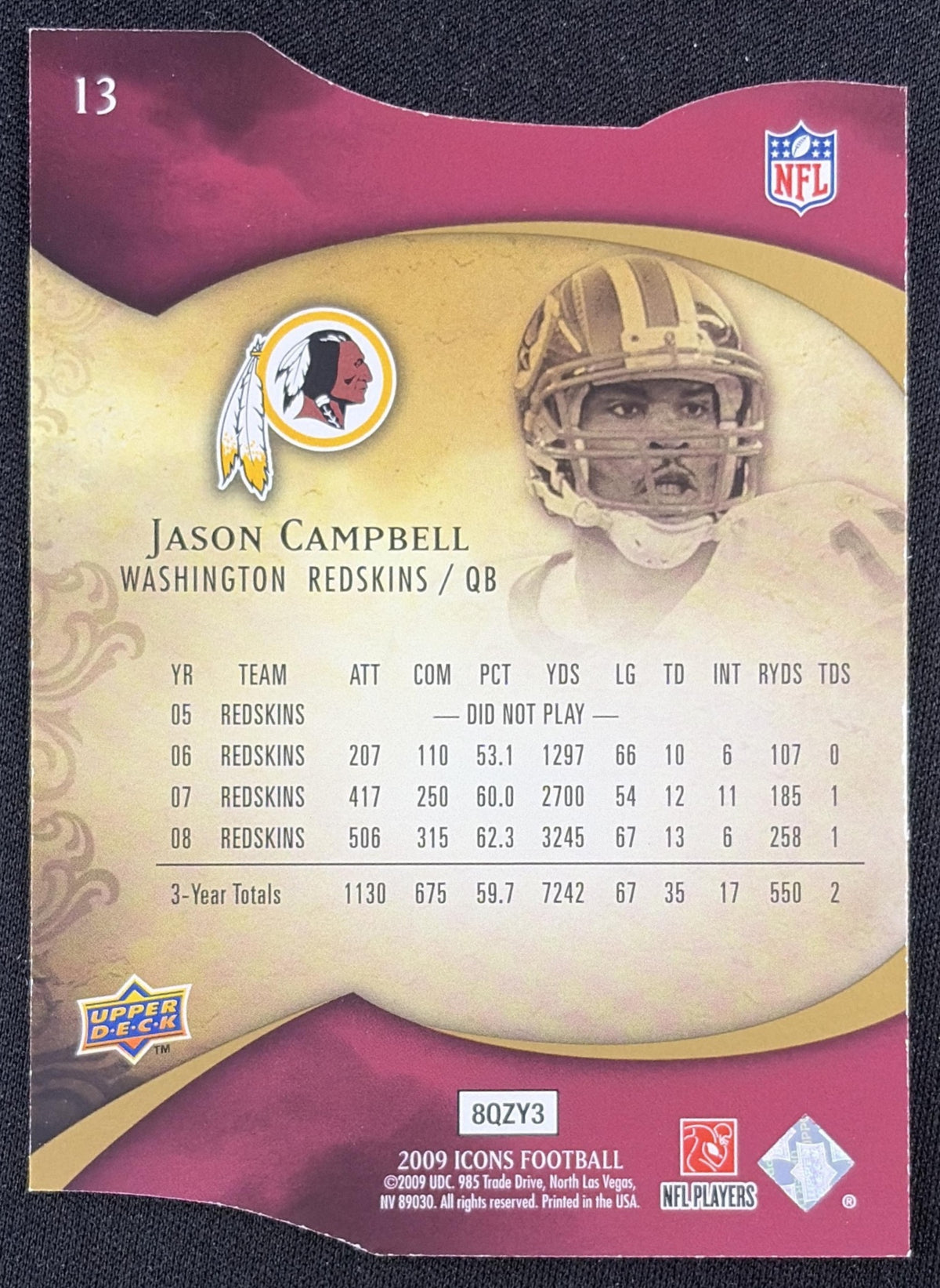 Jason Campbell 2009 Upper Deck Icons Gold Holofoil Die Cut /75 Redskins