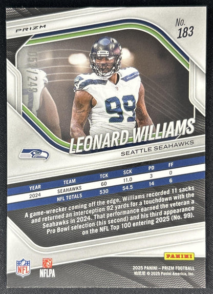 Leonard Williams 2025 Panini Prizm Orange /249 Seahawks Back