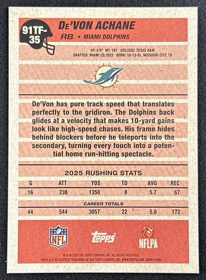 De'Von Achane 2026 Topps Flagship 1991 Dolphins