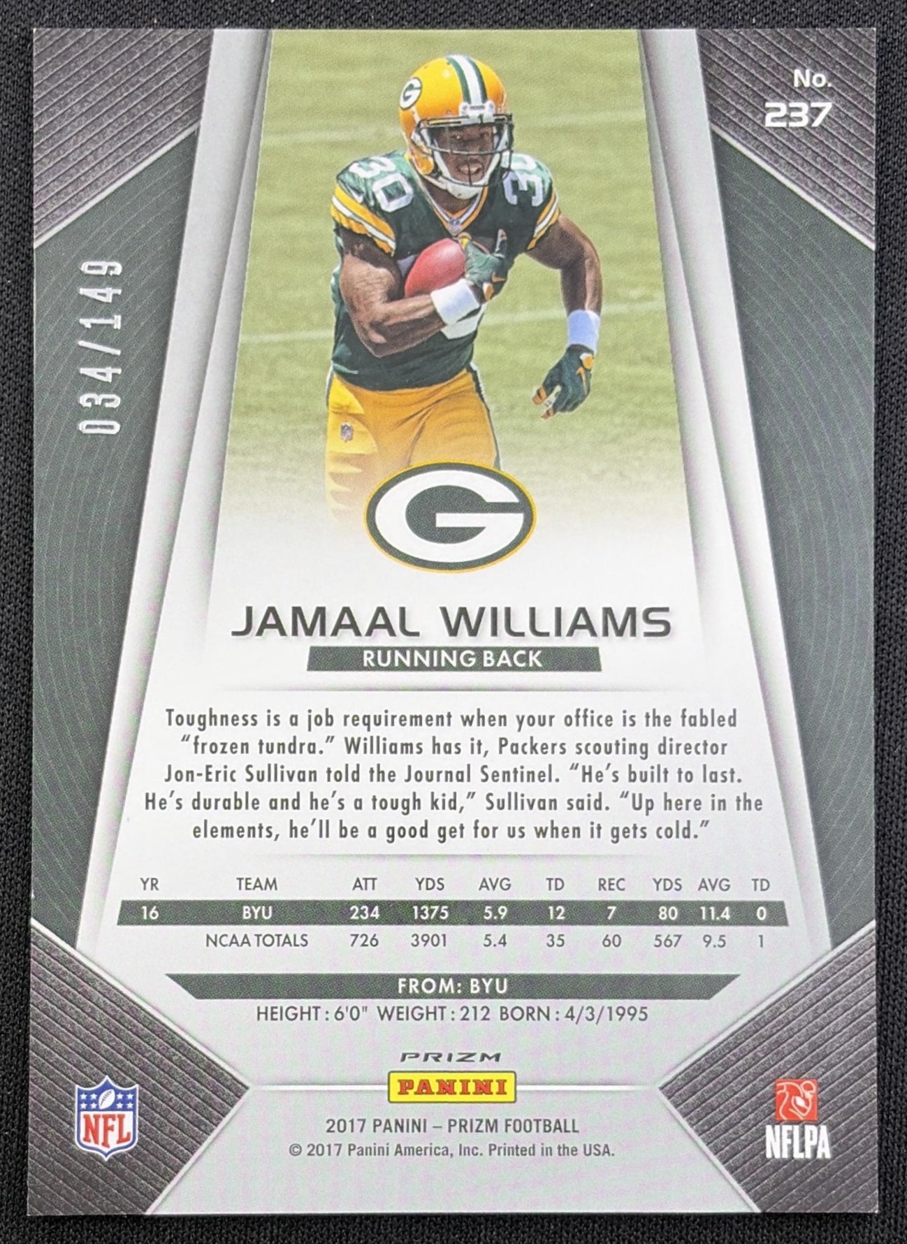 Jamaal Williams 2017 Panini Prizm Blue Wave /149 Packers