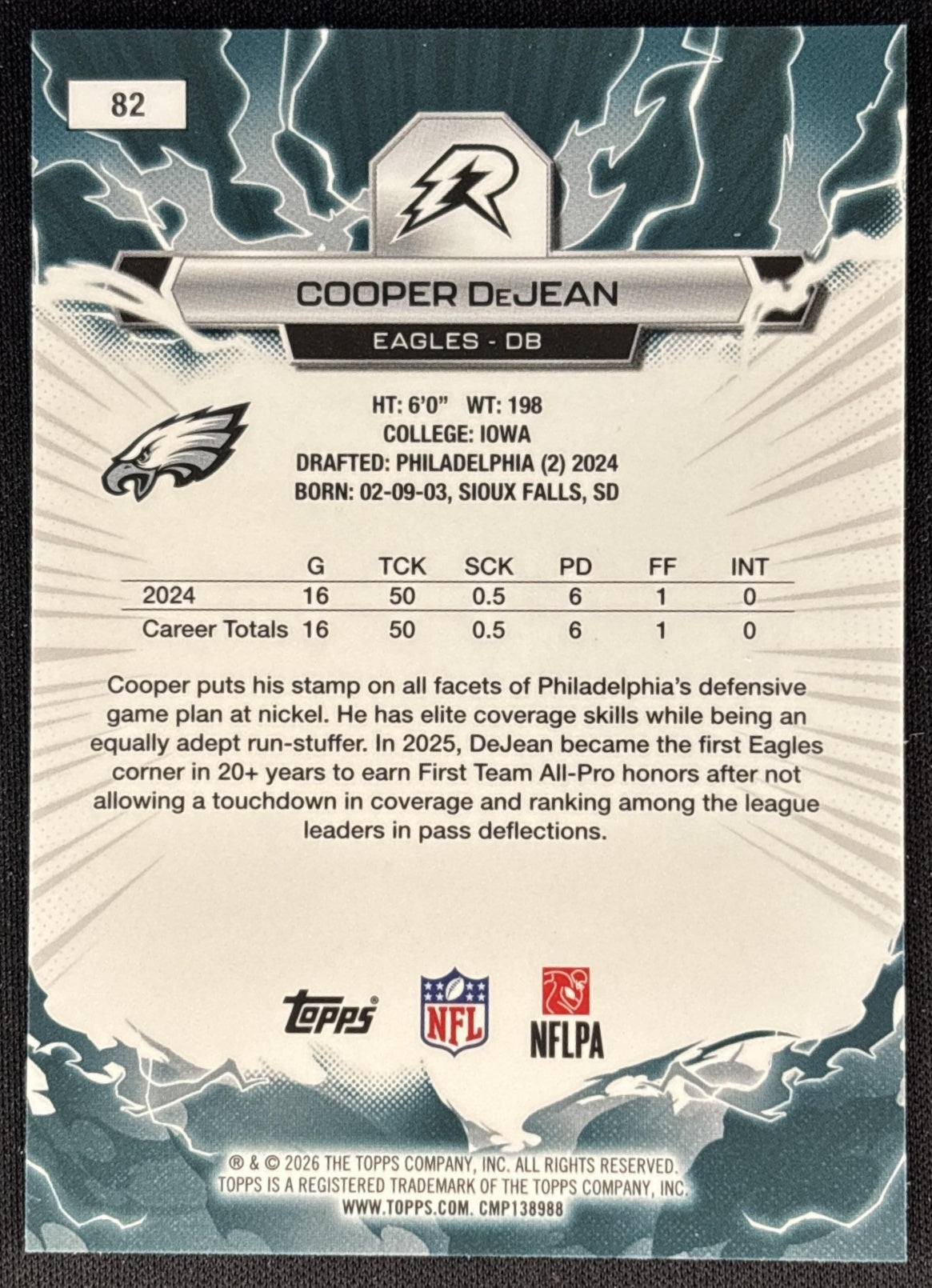 Cooper DeJean 2025 Topps Resurgence Eagles Philadelphia Eagles back