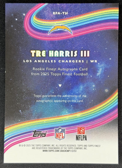 Tre Harris III 2025 Topps Finest Rookie Auto Chargers back
