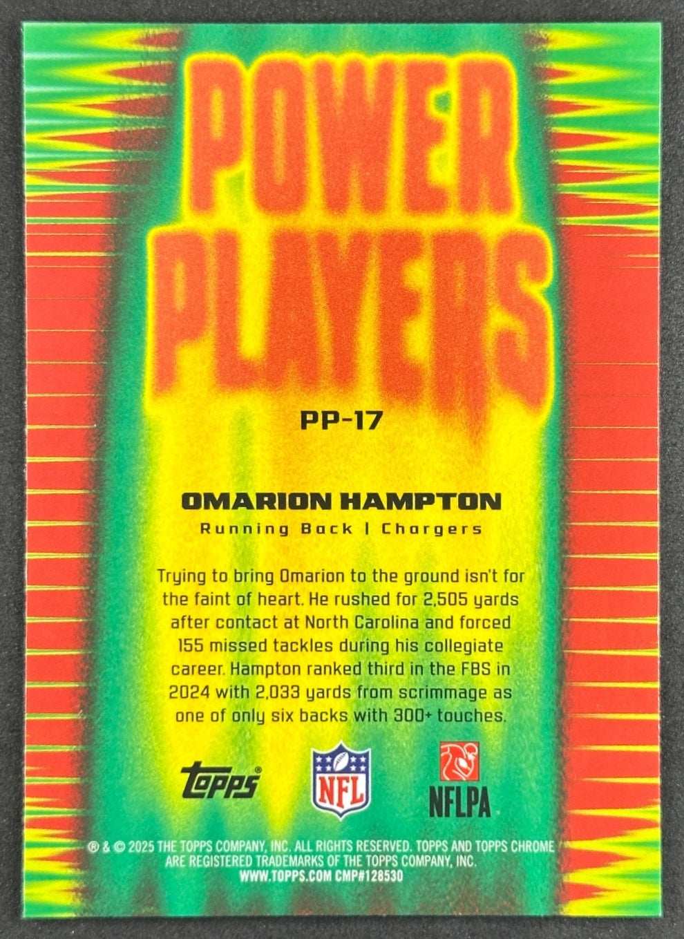 Omarion Hampton 2025 Topps Chrome Power Players Chargers Sports Trading Cards