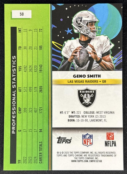 Geno Smith 2025 Topps Cosmic Chrome Blue Moon Refractor /99 Raiders Back