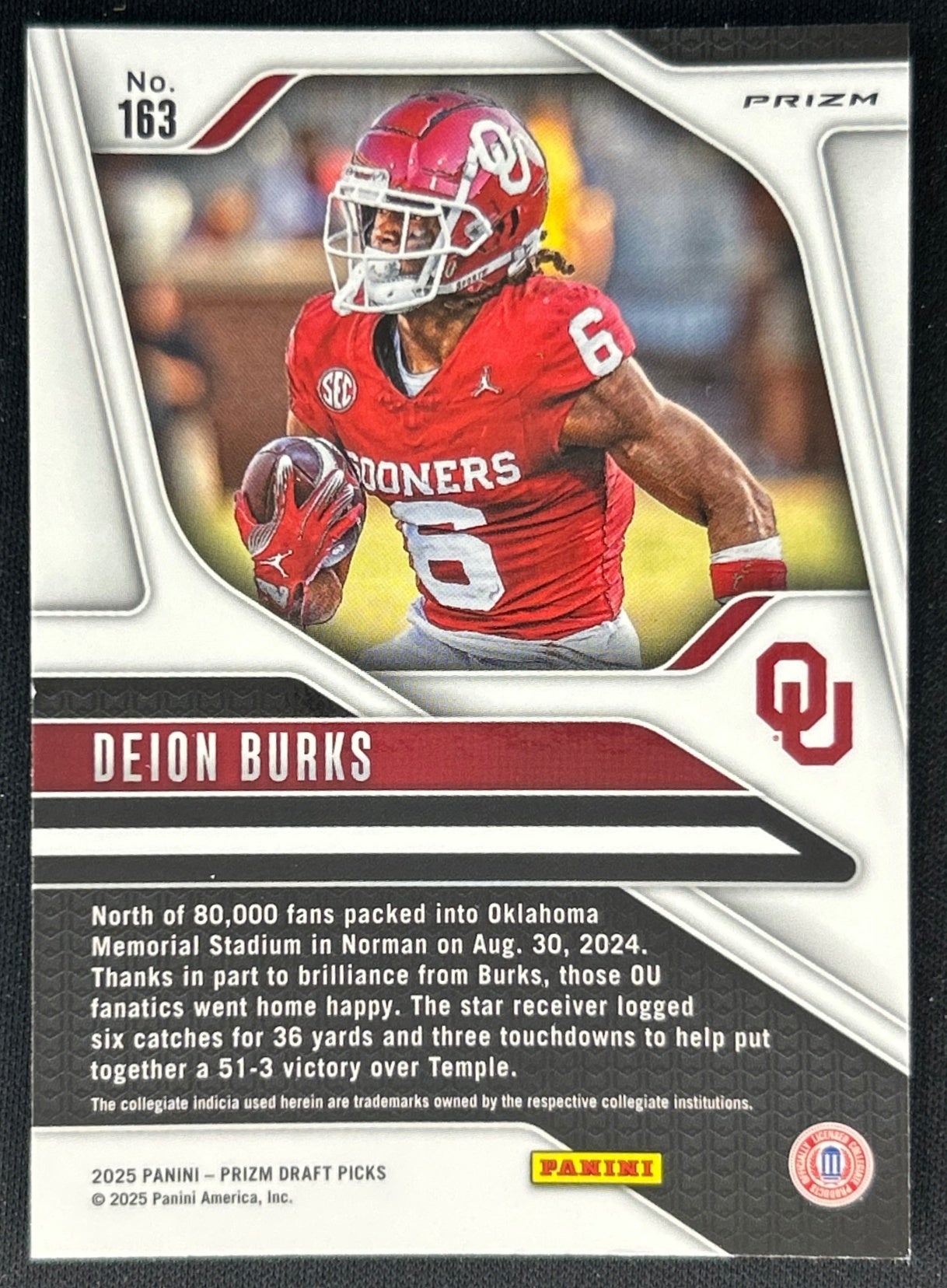 Deion Burks 2025 Prizm Draft Picks Gold Ice Sooners Sports Trading Card