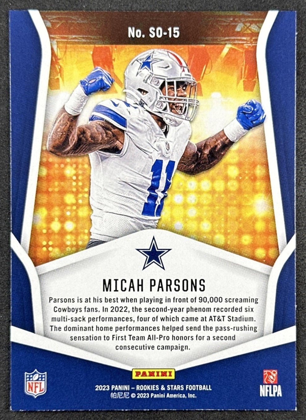 Micah Parsons 2023 Panini Rookies & Stars Standing Ovation Cowboys Back