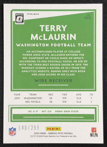 Terry McLaurin 2020 Panini Donruss Optic Aqua Prizm /299