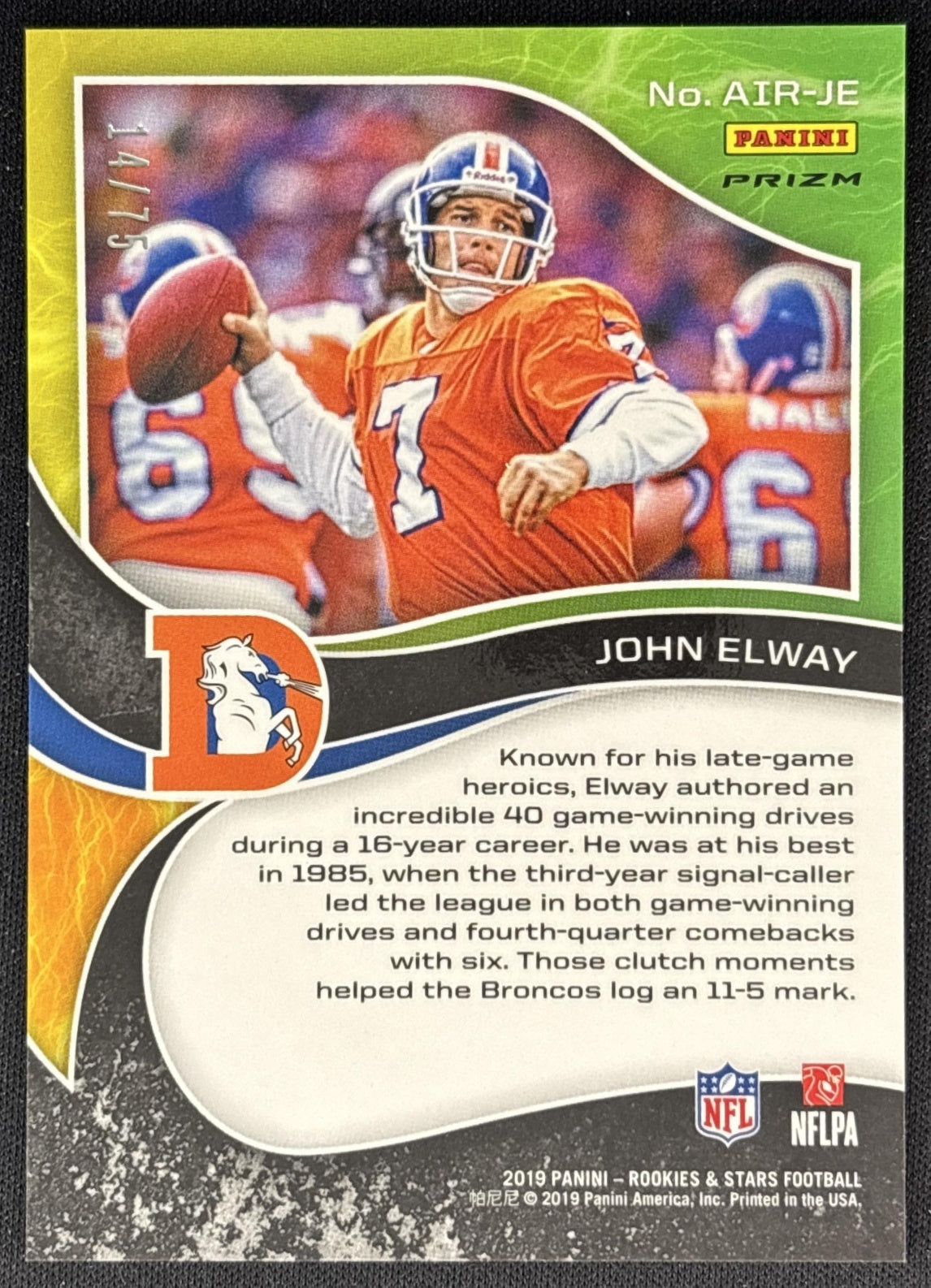 John Elway 2019 Panini Rookies & Stars Airborne Red /75 Broncos back