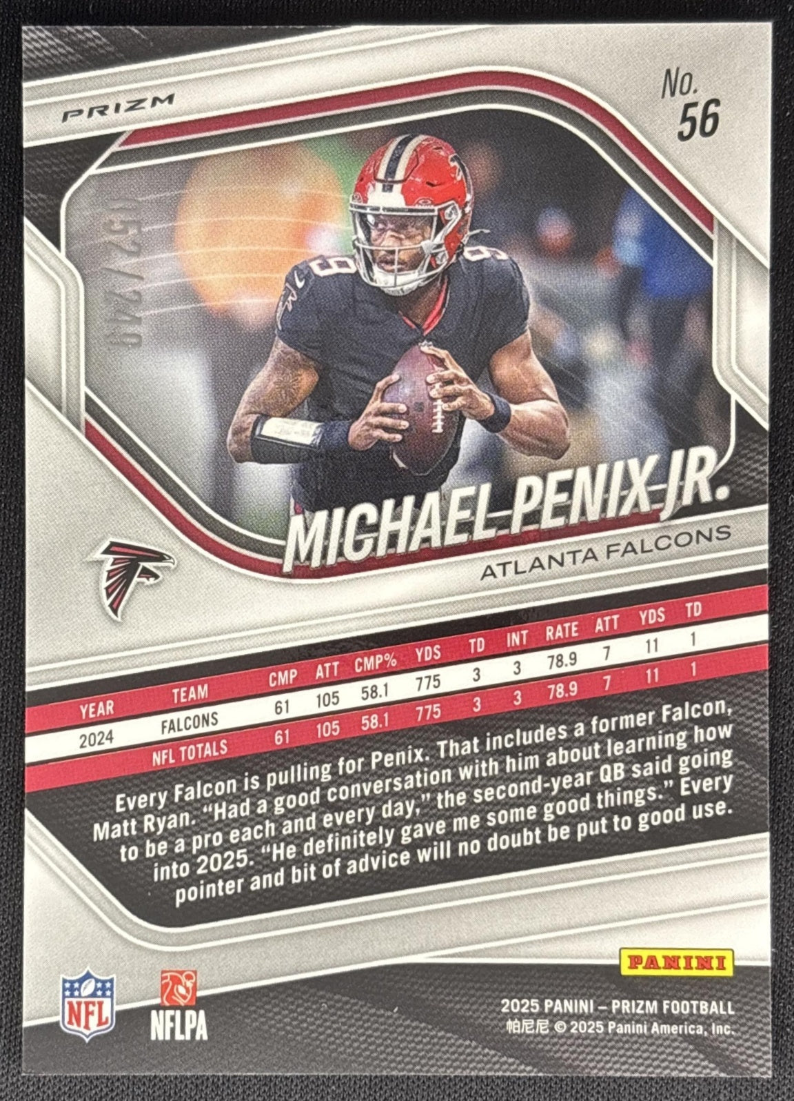Michael Penix Jr. 2025 Panini Prizm Orange /249 Falcons Sports Trading Card