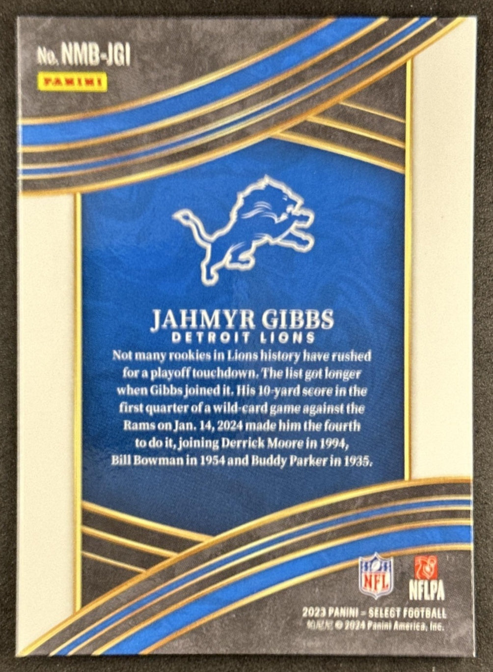 Jahmyr Gibbs 2023 Panini Select Numbers Lions Sports Trading Card