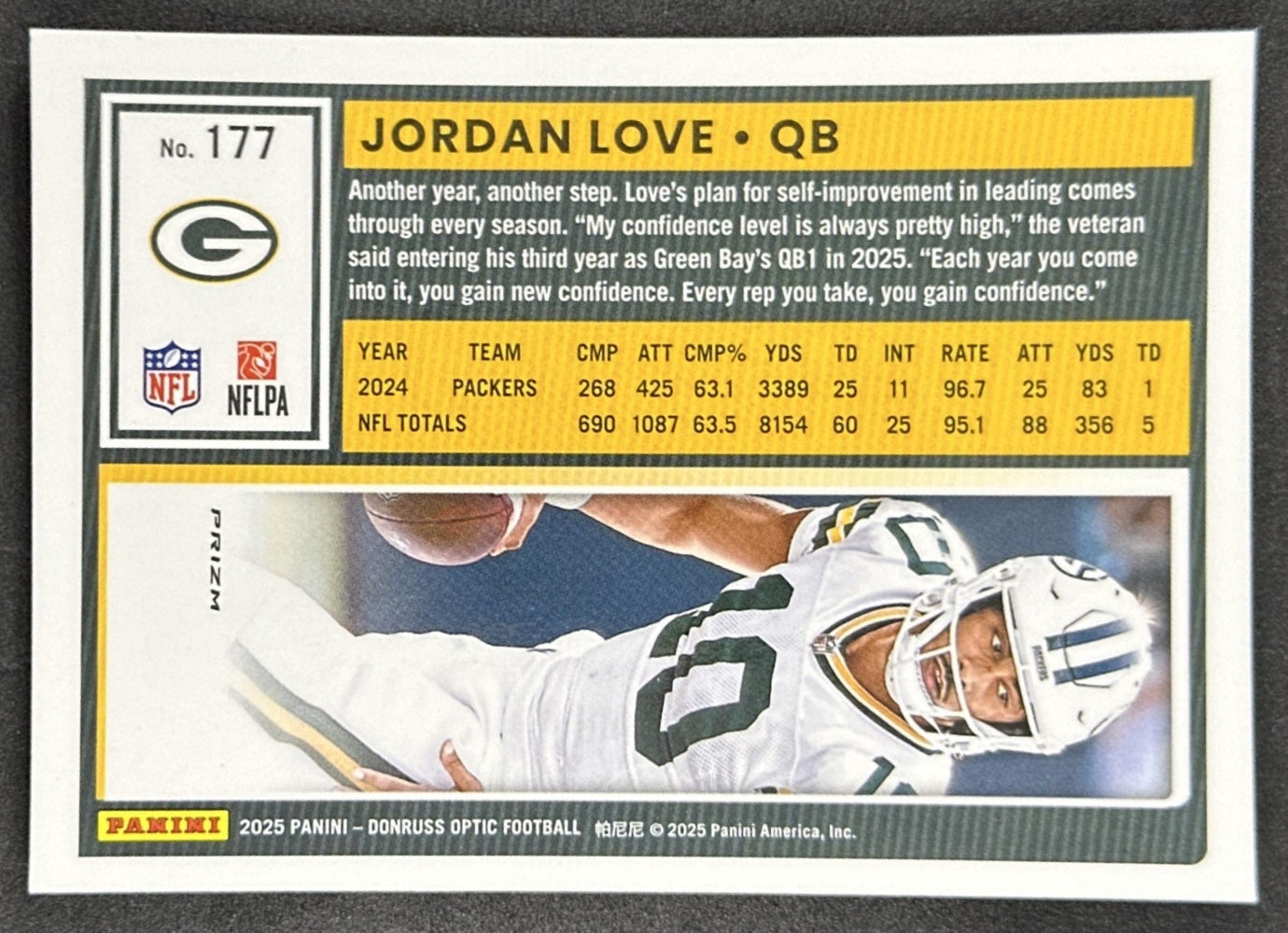Jordan Love 2025 Panini Donruss Optic Red Stars Prizm Packers back
