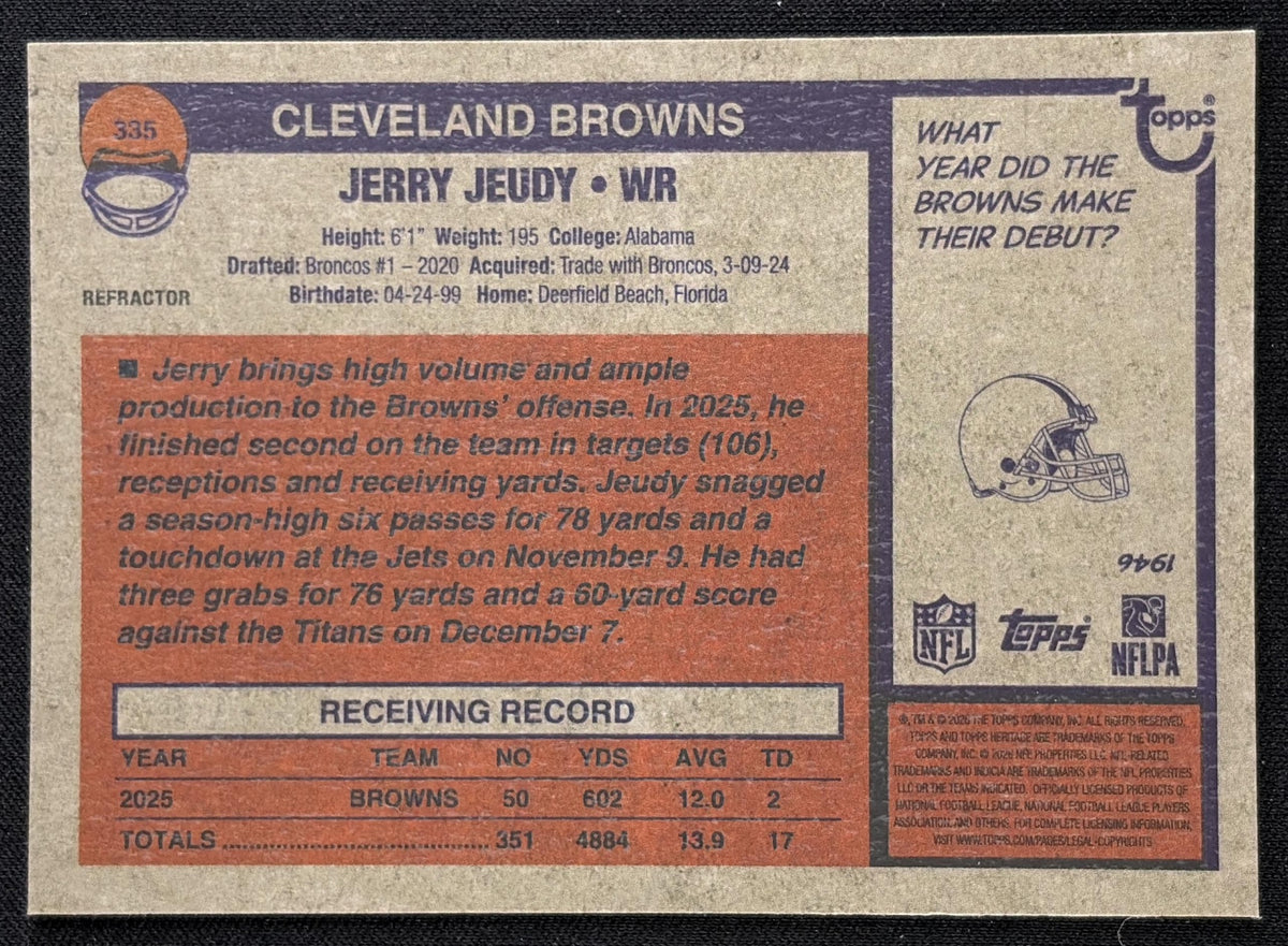 Jerry Jeudy 2026 Topps Heritage Chrome Refractor Browns