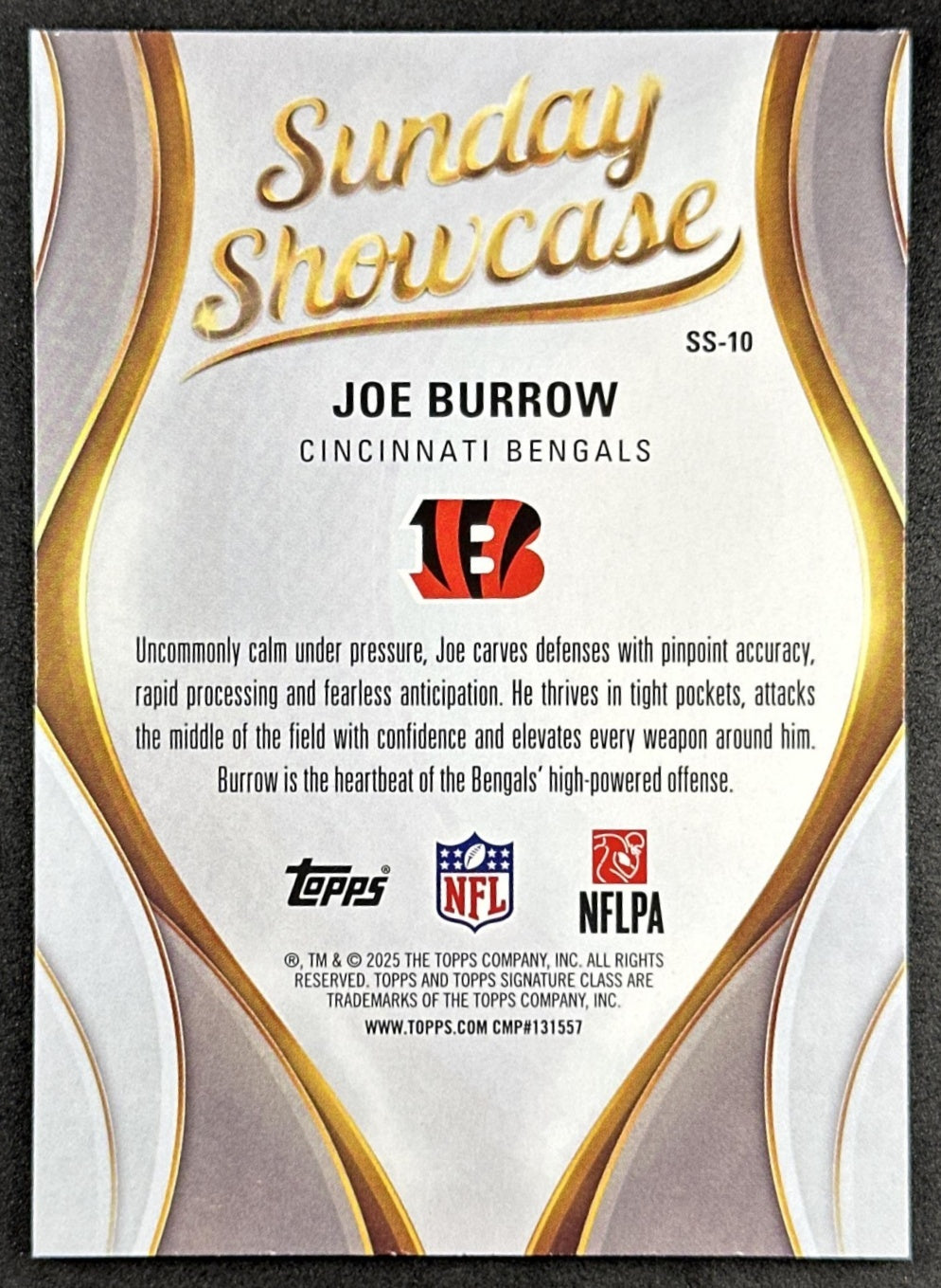 Joe Burrow 2025 Topps Signature Class Sunday Showcase Bengals Back