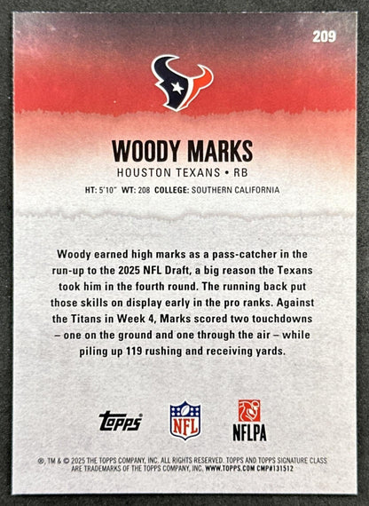 Woody Marks 2025 Topps Signature Class Rookie Blue & Yellow Foil Texans