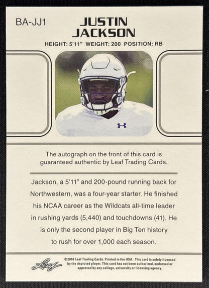 Justin Jackson 2018 Leaf Draft Auto back