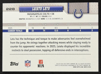 Laiatu Latu 2026 Topps Diamante Foil Colts