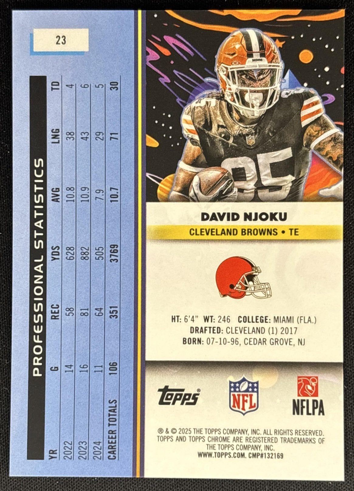 David Njoku 2025 Topps Cosmic Chrome Lunar Eclipse Refractor /10 Browns