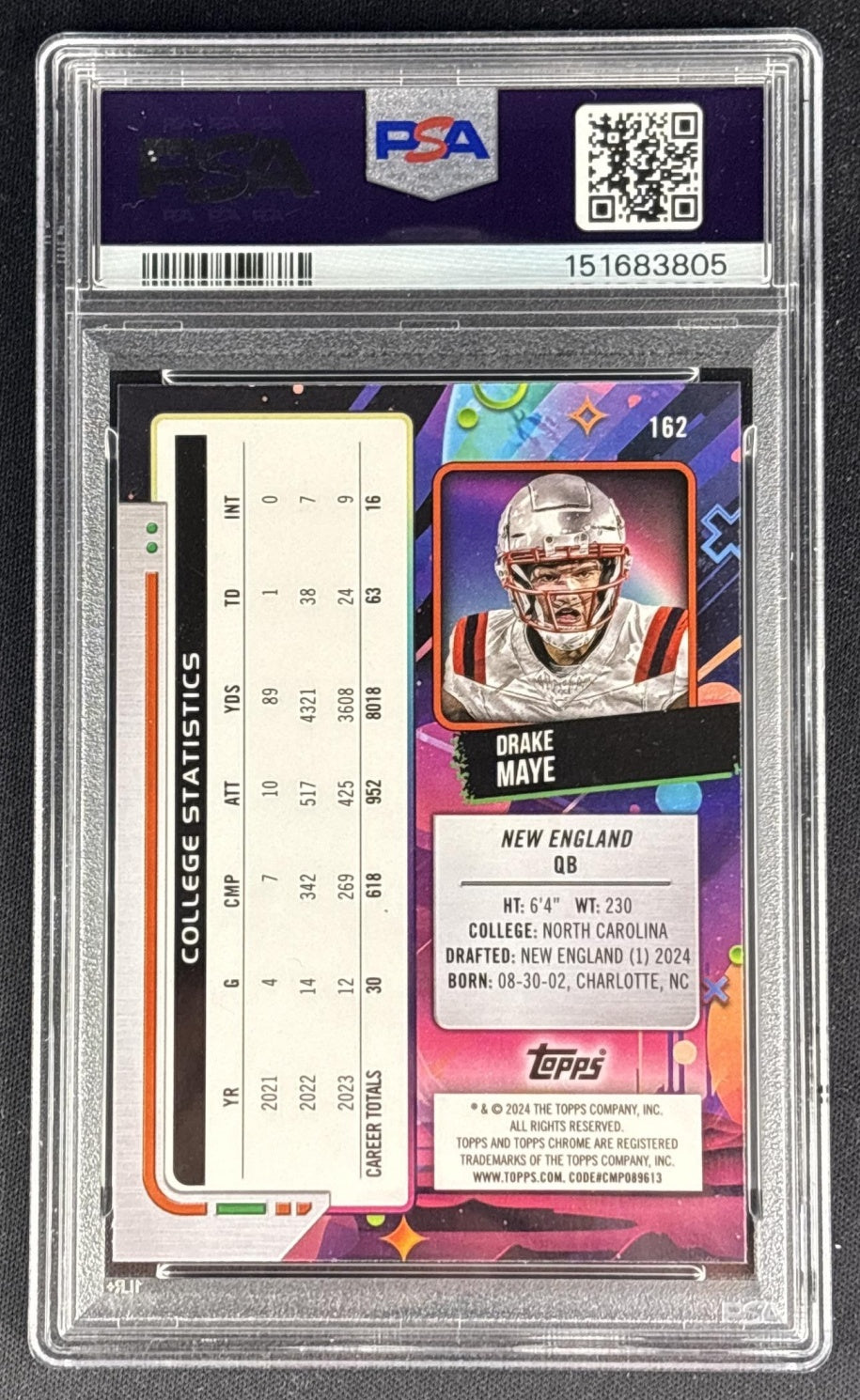 Drake Maye 2024 Topps Cosmic Chrome PSA 9 Patriots 151683805 back