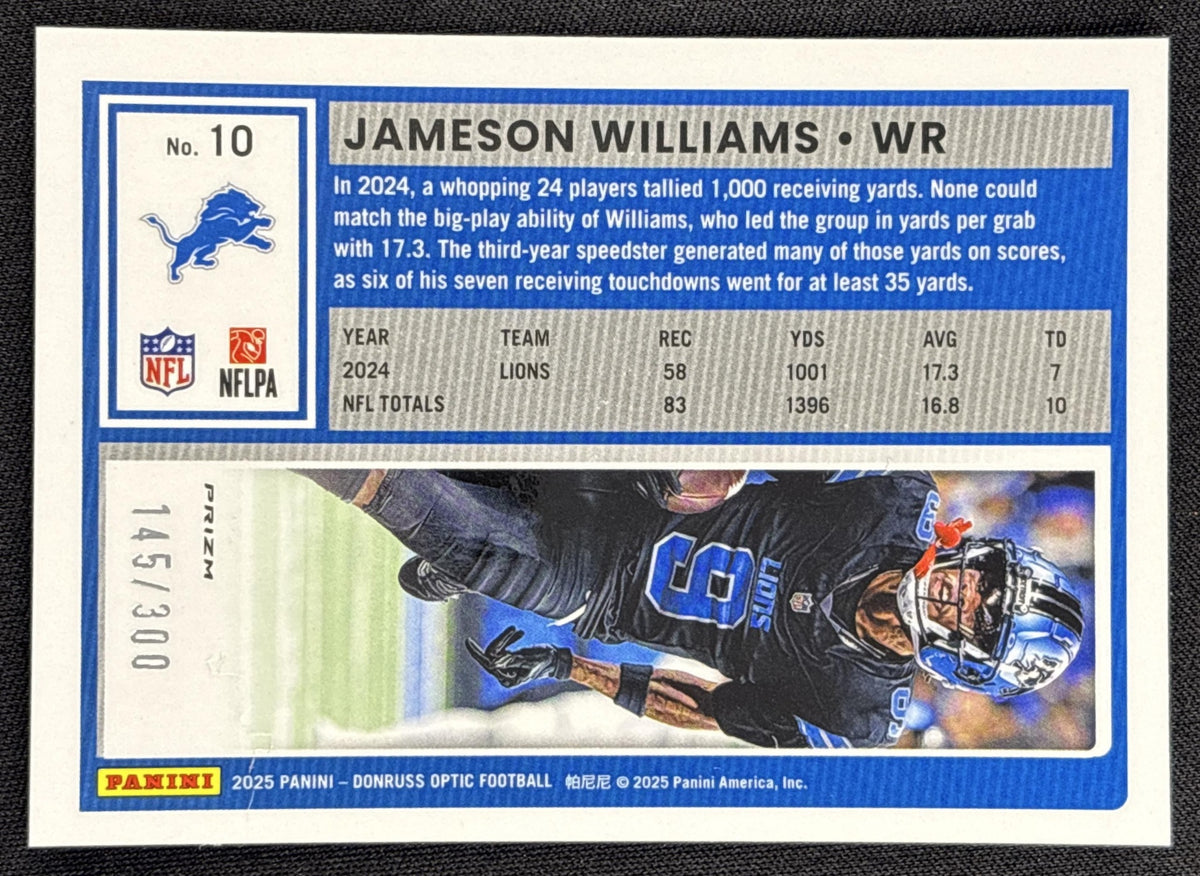 Jameson Williams 2025 Panini Donruss Optic Wave Prizm /300 Lions