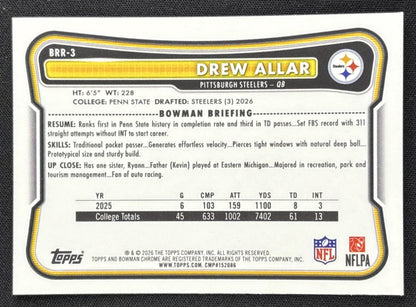 Drew Allar 2026 Bowman Chrome Red RC Variation Steelers Rookie