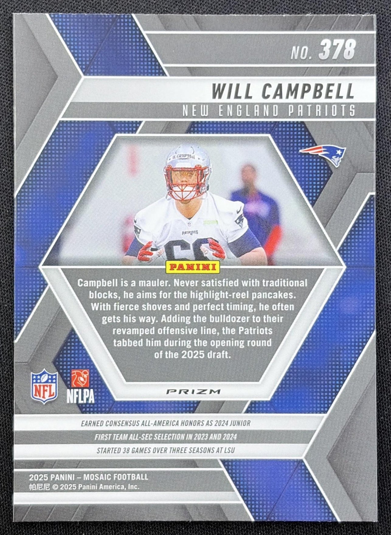 Will Campbell 2025 Panini Mosaic Rookies Mosaic Prizm Patriots