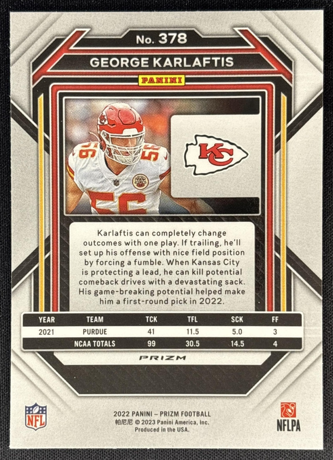 George Karlaftis 2022 Panini Prizm Green Chiefs back