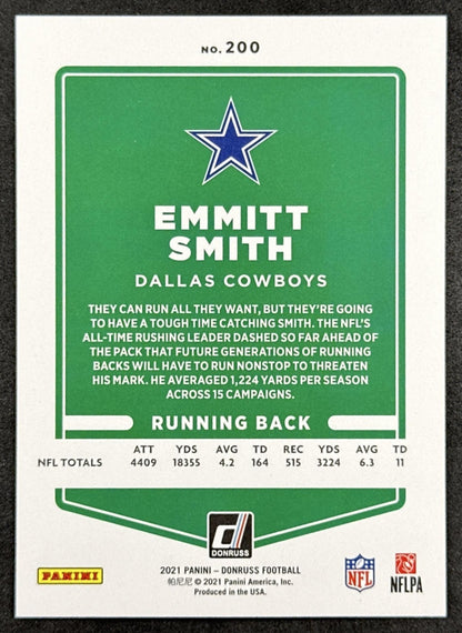 Emmitt Smith 2021 Panini Donruss Cowboys back sports trading card