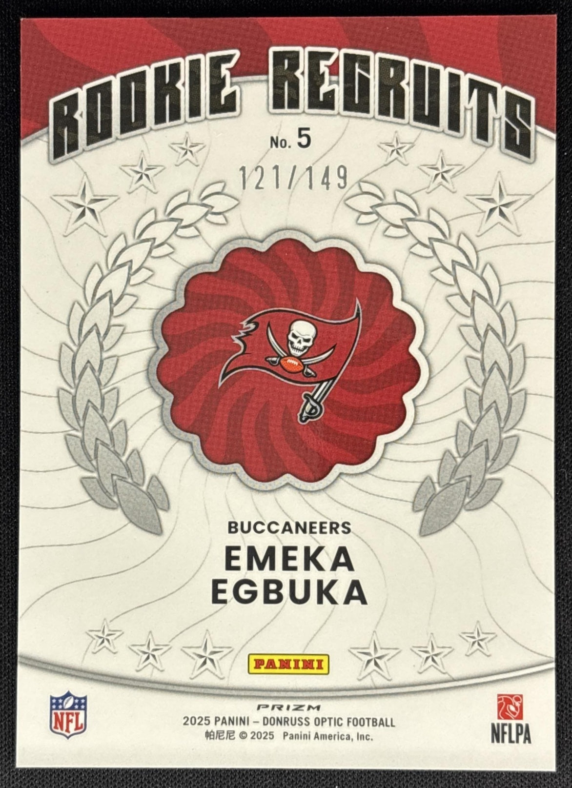 Emeka Egbuka 2025 Donruss Optic Rookie Recruits Black Pandora Prizm /149 Buccaneers