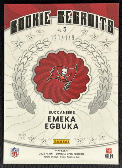 Emeka Egbuka 2025 Donruss Optic Rookie Recruits Black Pandora Prizm /149 Buccaneers