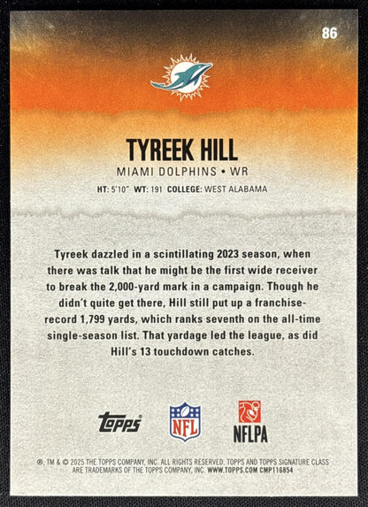 Tyreek Hill 2025 Topps Signature Class Veteran Blue & Yellow Foil Dolphins Sports Trading Cards