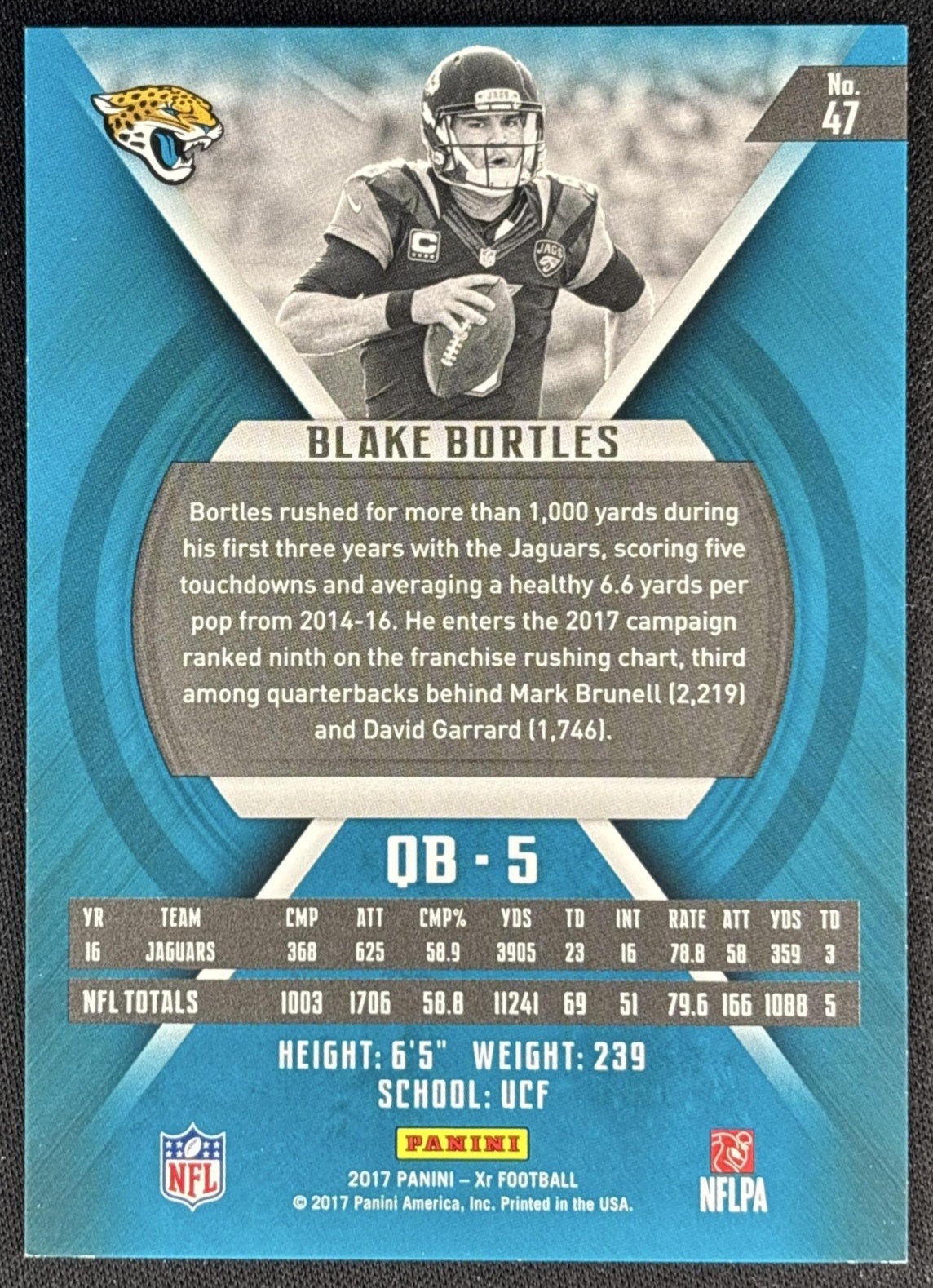 Blake Bortles 2018 Panini XR Red /299 Jaguars back