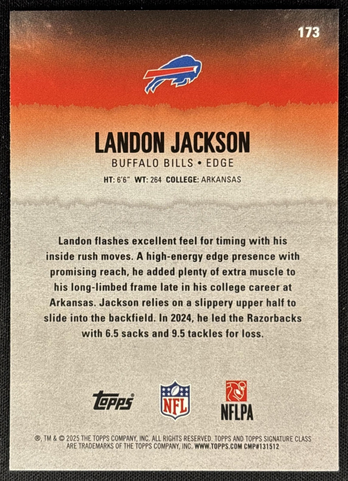 Landon Jackson 2025 Topps Signature Class Rookie Blue & Yellow Foil Bills - Back