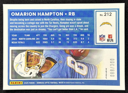 Omarion Hampton 2025 Panini Donruss Optic Rated Rookie Wave Prizm /300 Chargers - back